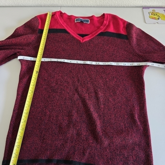 Karen Scott Sweater Womens Sz L Contrast Varsity Striped V-Neck Colorful - Picture 9 of 9